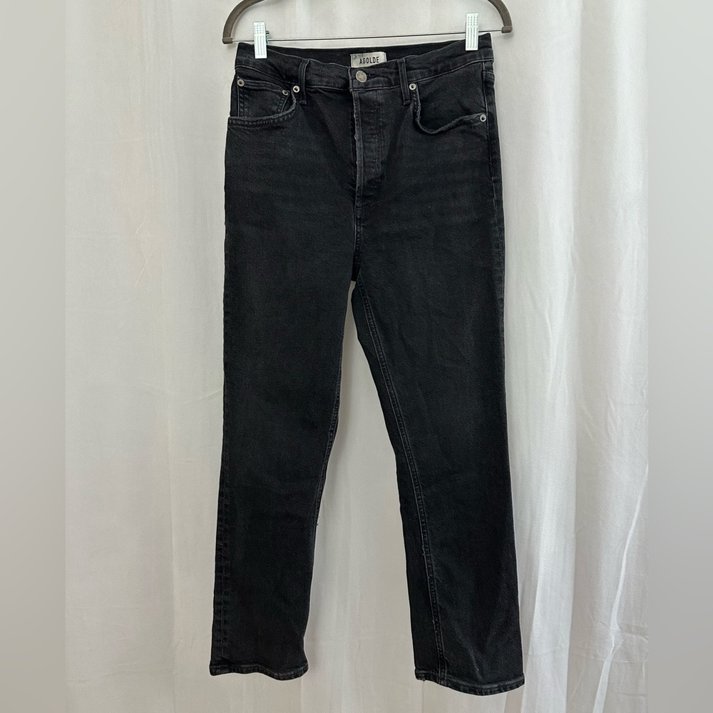 Agolde Dark Gray Button Fly Riley Cropped Denim Jeans Womens Size 28